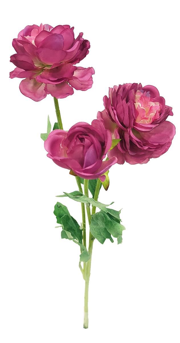 RAMO 3 ROSAS CON HOJAS 49CM. 6 COLORES: ROSA. LILA. CELESTE. ROJO. FUCSIA. AMARILLO